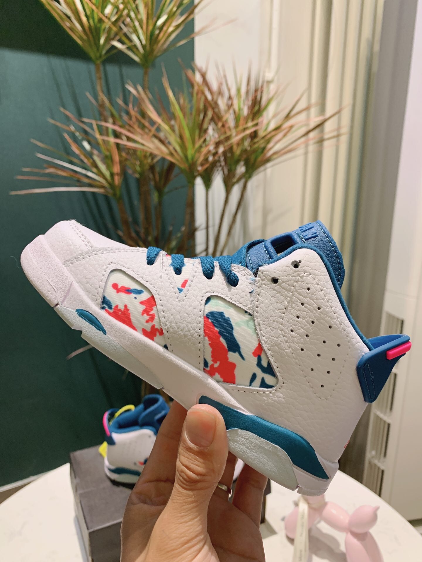 2019 Kids Air Jordan 6 White Colorful Blue Shoes